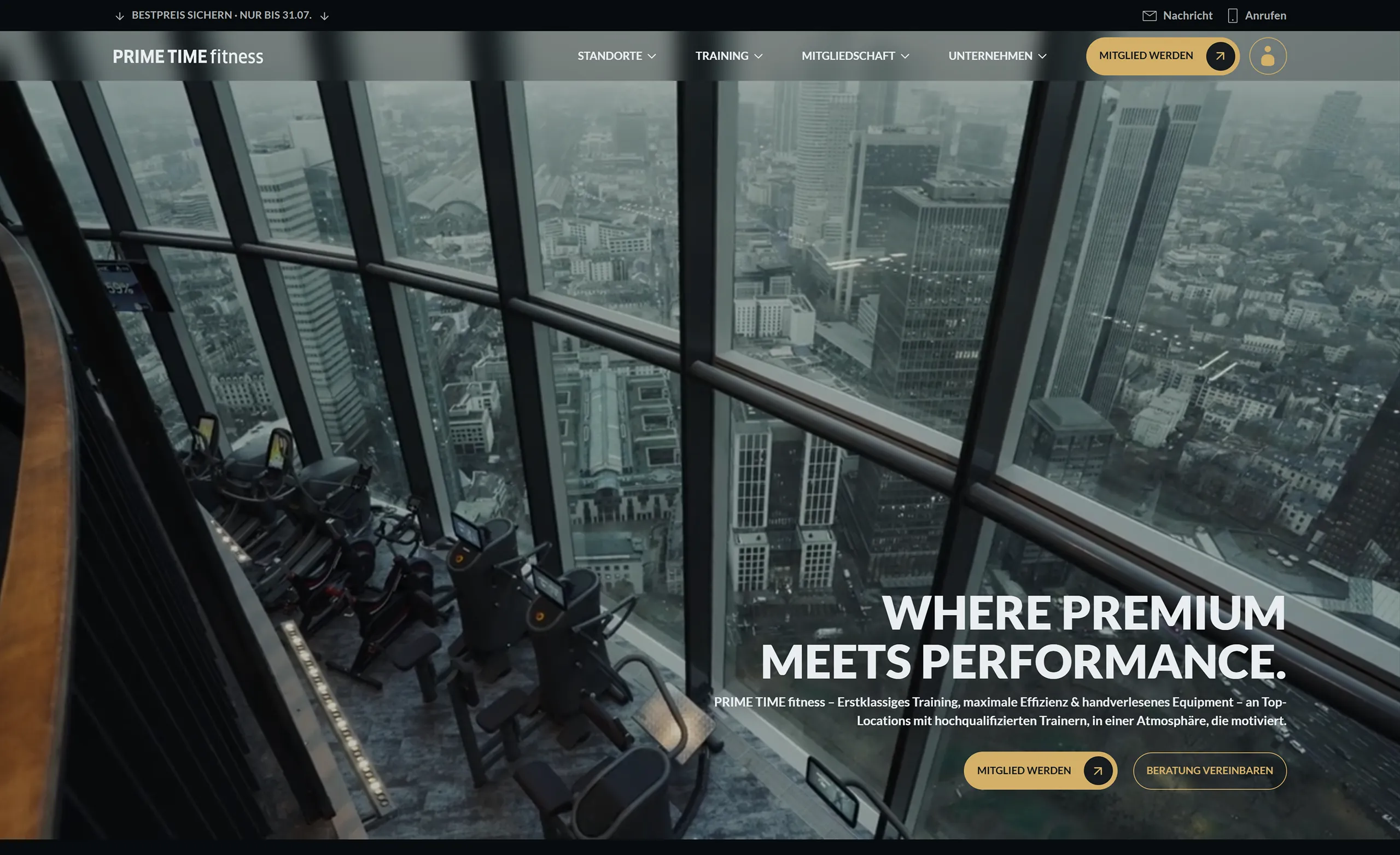 Startseite der PRIME TIME fitness Website