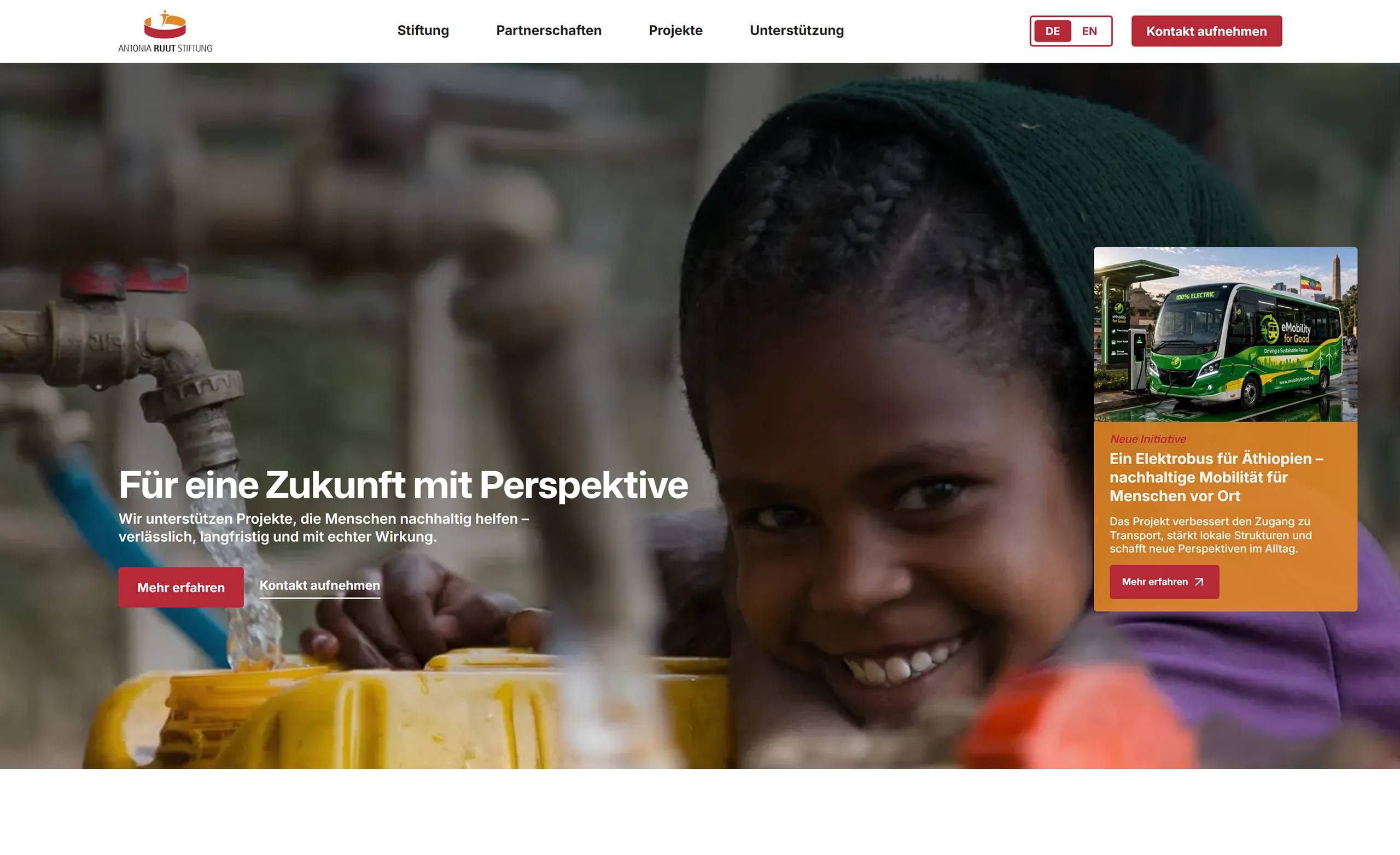Startseite der Antonia Ruut Stiftung Website