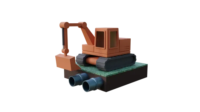 3D-Rendering einer verputzten Ziegelmauer mit Maurerkelle